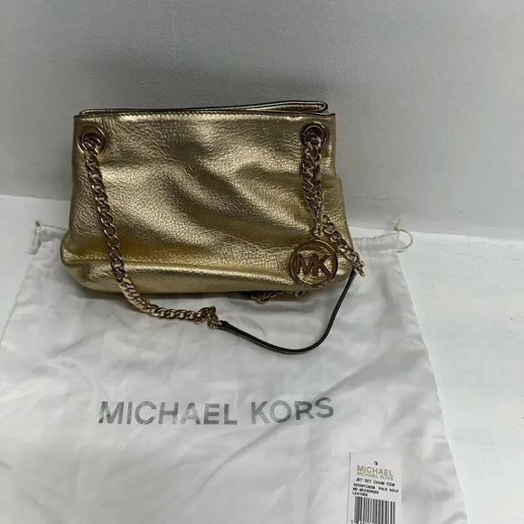 Michael Kors Shoulder Bag Metallic Gold Chain Leather Handbag Purse Medium - Picture 4 of 12